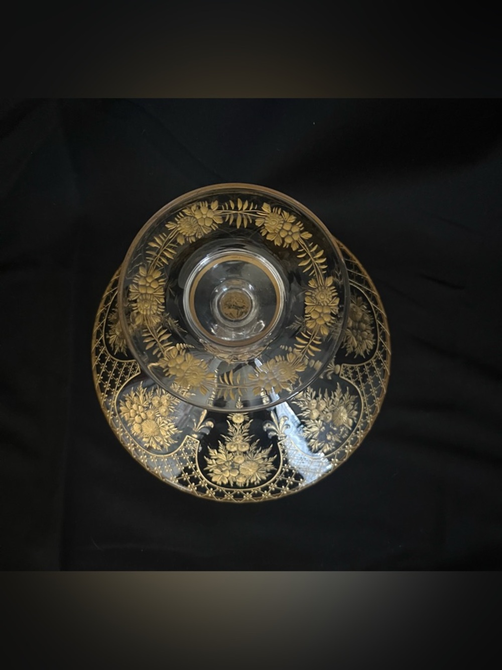 Antique Early 1900 Bohemian Glass, Tazza/Compote Dish, Moser-style, Gold Gilding - Picture 5 of 15
